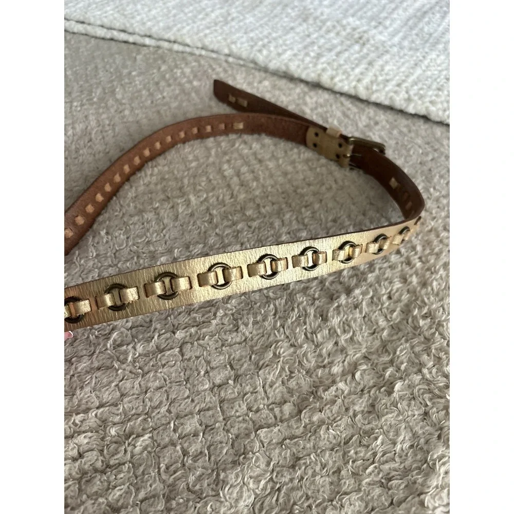 Calvin Klein Jeans Large Distressed Metallic Gold Brass Leather Belt Large VTG